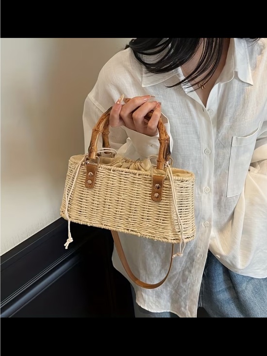 Affordable Fashion Finds Handbags - Affordable Fashion Finds Cream Woven Straw Tote with Bamboo Handles